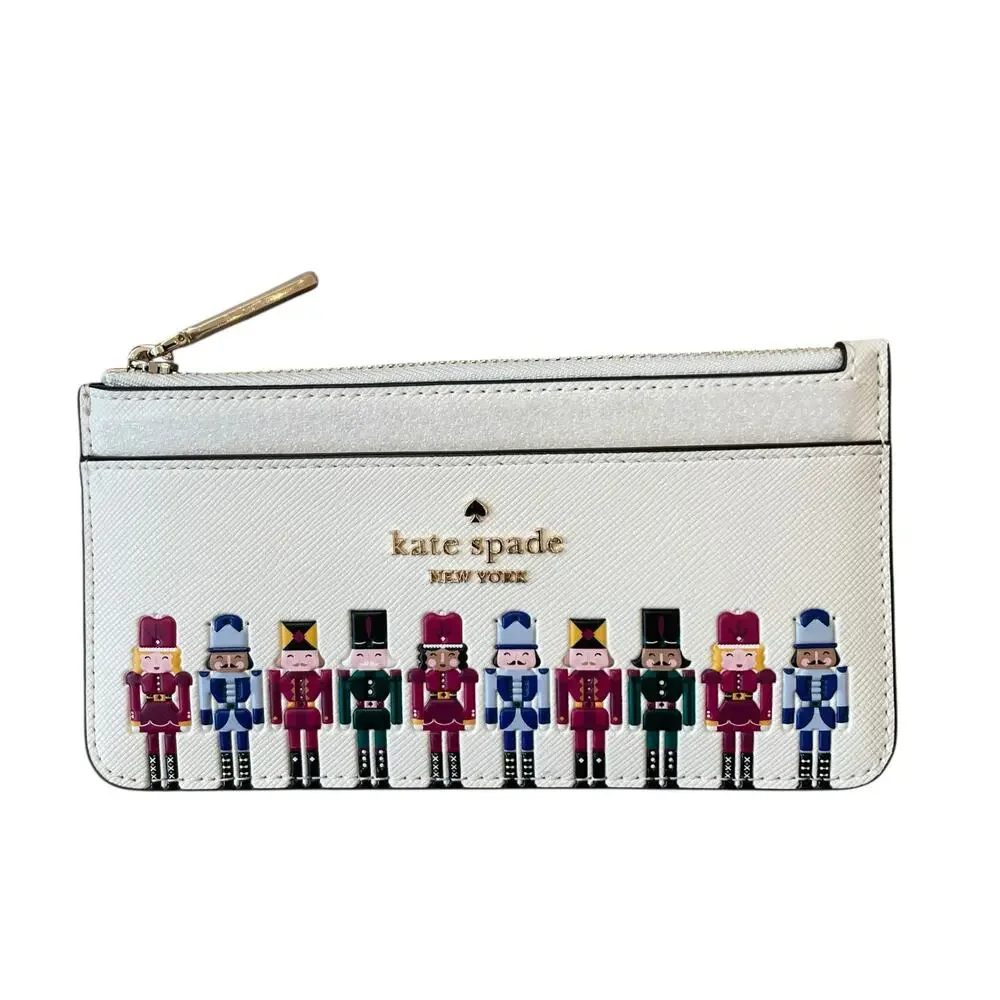 Kate Spade Oh What Fun Nutcracker Large Slim Card Holder Meringue NEW